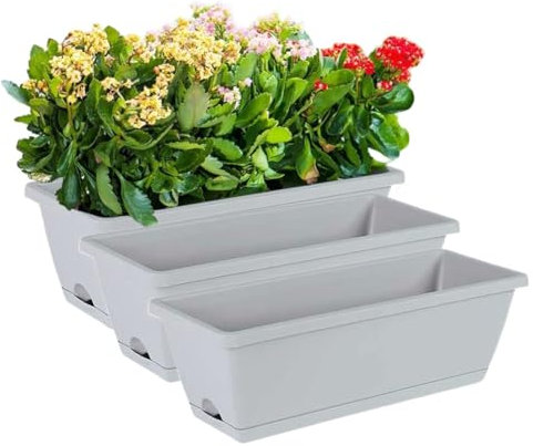 SUIUOI 3 vasi rettangolari per piante, bonsai, sistema di drenaggio/prenotazione dell'acqua, vasi da fiori in plastica con foro di drenaggio, per piante grasse, piante grasse, contenitori per verdure