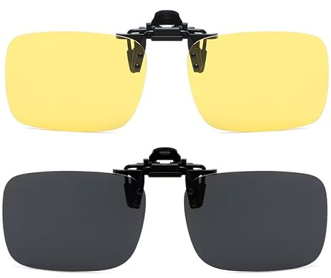 Musivon Solglasögon skyddsglasögon för glasögonbärare – solglasögon klämma för män kvinnor 2-pack, Svart + natt gul, 62*40