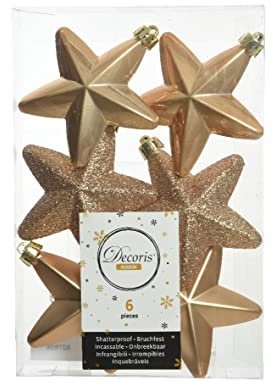 Kaemingk Christbaumschmuck Sterne Kunststoff 7cm x 6 Stück Anhänger Glitzer Sand beige Hellbraun Karamel