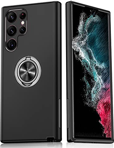 LeYi Hülle für Samsung Galaxy S22 Ultra (Nicht S22) Handyhülle mit 360° Drehbare Ringhalter, Militärschutz Hybrid Schutzhülle mit Ständer Stoßfest Kratzfest Case für Samsung S22 Ultra Schwarz