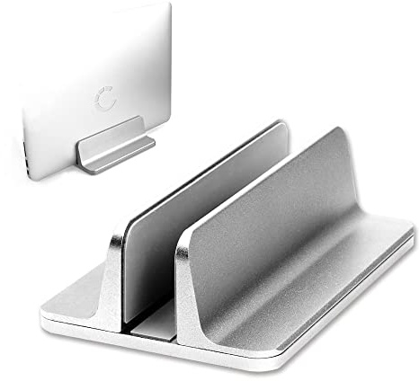 CELLONIC Vertical Laptop Stand for Desk - Upright Closed Notebook Holder Cradle Dock with Adjustable Base Compatible with MacBook, HP, Dell, Surface, ASUS, Chromebook - Silver Aluminium