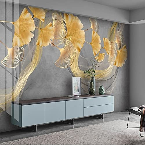 XAONUO Usine Papier Peint Photo 3D Optique Plantes Or Feuilles Trompe L Oeil | Déco Mural Tableaux Muraux Photo 400X280Cm Mural Décor Motif Poster Géant Stickers Muraux Optique Fond Effet
