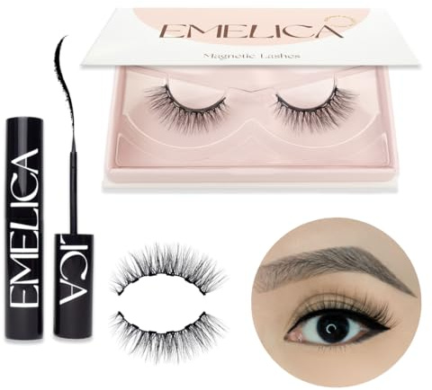 Emelica Ciglia Magnetiche Kit | Poppy + Liquid Liner | Riutilizabili Piu di 30 Volte - Effetto Naturali - Facile da Applicare