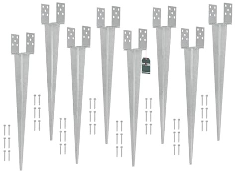 KOTARBAU® 8 Pièces Support de Poteau Réglable - 0-120 mm - Acier Galvanisé - 70 cm - Argent - Support Poteau a Enfoncer - Ancrage Balancoire - Ancre a Enfoncer - pour Poteaux Bois