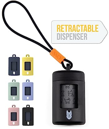 SVD.PET Dog Poop Bag Dispenser, Retractable Waste Bag Dispenser, Lightweight Poop Bag Holder, Stretchy Strap Fits Any Dog Leash, Doggy Walking Accessory (Black)