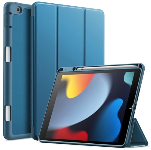 JETech Hülle für iPad 9./8./7. Gen 10,2, Blaugrün | Für iPad 10,2 (2021/2020/2019), Weiches TPU, Pencil Holder, Dreifach-Ständer, Auto Schlafen/Wachen, Stoßfestes Leichtdesign