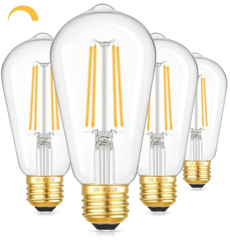 Kondras Dimmable Vintage LED Edison Bulbs, 4W 40W Equivalent LED Bulbs, ST58 Antique LED Filament Bulbs, 2700K Warm White LED Light Bulbs, E26 Gold Base Bulbs, Clear LED Bulbs CRI90+, 4 Packs