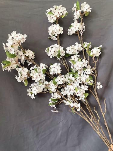 forestmistry Künstliche Begonien-Blumenzweige, 97 cm lang, Seide, Malus Spectabilis, Blütenstiel für Hochzeit, Tafelaufsätze, Büro, Zuhause, Tisch, Blumendekoration (weiß), 4 Stück