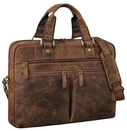 STILORD Eugen Borsa a Tracolla in Pelle con scomparto per laptop 15,6 pollici borsa vintage per ufficio DIN A4 borsa per notebook valigetta business in vera pelle Colore:seppia - marrone