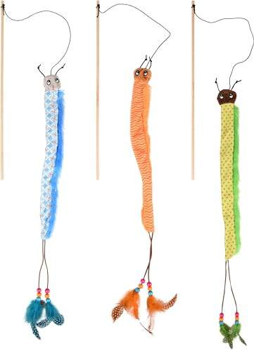 Flamingo Juguetes para Gatos - caña de Juego para Gatos Kirk con Oruga 40cm Multicolor – Ninguna selección de Color Posible