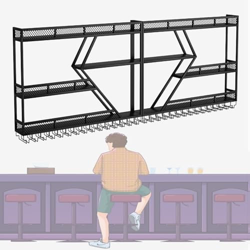 Botellero De Pared De Metálico Con Soporte De Cristal,Estantería De Pared Para Whisky,Estante Para Vinos,Soporte Colgante Para Botellas,Ideal Para Cocina,Bar,Hogar,Comedor,Vinoteca ( Color : Black , S