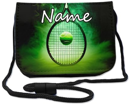 Maus-Design Kinder Brustbeutel Tennis mit Name und Schriftartwahl | Klettverschluss, Schnur zum Umhängen, Klarsichtfach, Personalisiert