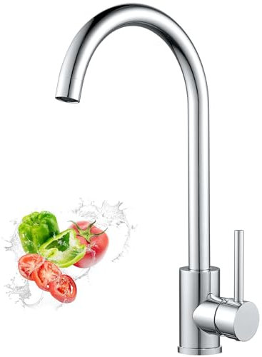 Wasserhahn Küche aus Messing, Küchenarmatur Mischbatterie Küche mit Hohem Auslauf, 360° Drehung Armatur Küche Spültischarmatur Küche mit 60cm Anschlussschläuchen, Wasserzulaufrohr G3/8, Chrom