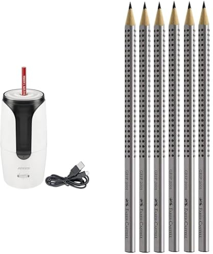 JOLLY Herbert Elektrospitzer Großer elektrischer Spitzer für alle Stifte & Faber-Castell 117697-6 Bleistifte GRIP 2001, Härtegrad: HB, Schaftfarbe: silber