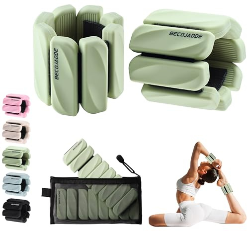 BECOJADDE Ankle Weights for Women Men Set of 2 (0.45 Kg Each) Adjustable Wrist Weights Bracelet for Home Gym Weighted Wristbands Leg Arm Weights for Walking Swimming Running Pilates Yoga Green