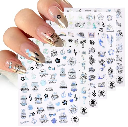 HUTRADE Pack of 6 Nail Stickers,sheets marine Life Theme Self Adhesive | Nail Decals for Women Girls, Perfect for DIY Nail Art and Fingernail Decorations
