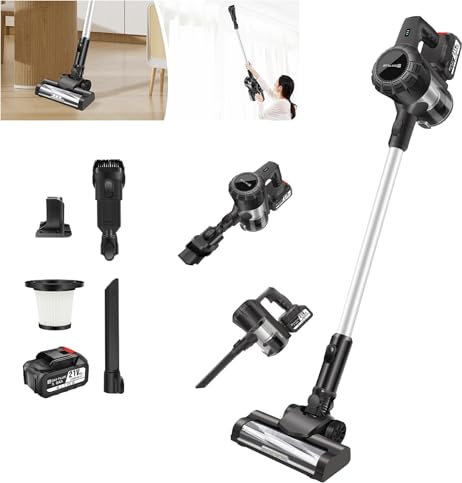 Cordless Vacuum Cleaner, Wall Hanging Stick Vacuum Cleaner 15KPA Pet Hoover Vacuum Cleaner with Tangle-Free Brush, 3000mAh Battery, Up To 65 Mins Runtime, for All Hardwood Floors Carpet Pet Hair