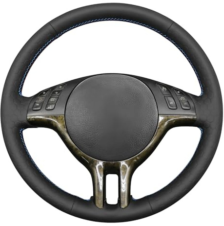 MEWANT Lenkradbezug zum Nähen für für E46 E39 325i E53 X5 Handgenähte | Passgenau für für E46 E39 325i E53 X5 Handgenähte Echtes Leder Lenkradwrap Atmungsaktiv Für Beheizte Lenkräder Langlebig