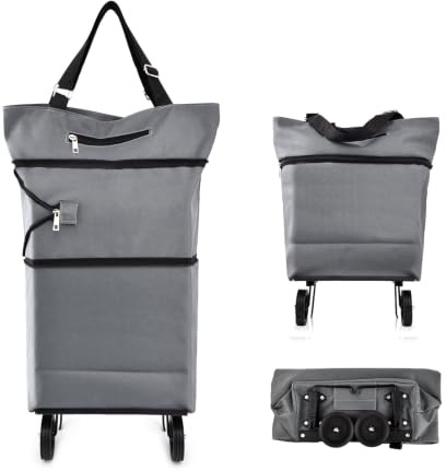 JIANWEI Collapsible Shopping Cart with 360° Swivel Wheels, Portable Folding Trolle-y Grocery Bag, Reusable Foldable Tote Grocery Cart Large Capacity Used for Travel and Home (Grey)