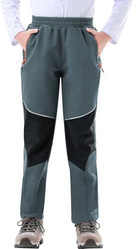 Zoofly Pantalon de Ski pour Enfants Pantalon Thermique Imperméable en Softshell pour Garçons et Filles Doublé de Polaire Chaude, Gris/Noir 146-152