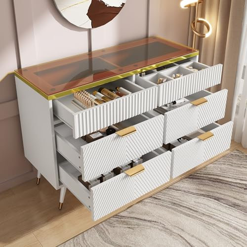 Gegtuon Schrank Kommode Sideboard, Schubladenschrank Lowboard mit Stauraum Schubladen, Komodenschrank Highboard für Küche, Möbel für Wohnzimmer Schlafzimmer Kinderzimmer Flur, 120x76x40 cm, Weiß