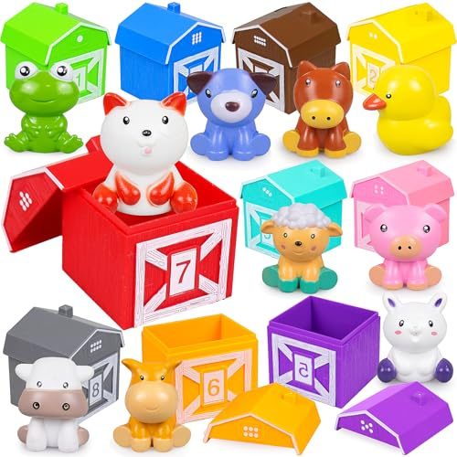 Okabay Farm Animals Toys Set for 18 Months+ Olds Gifts, Stacking Counting Matching & Sorting Educational Toys, 10 Color Matching Educational Toys for Kids Montessori Toys for Birthday Presents