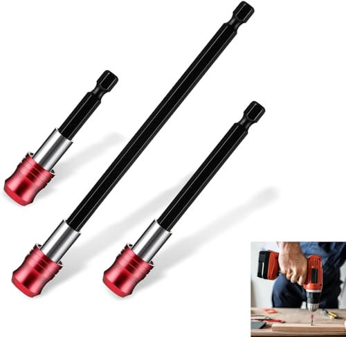 3PCS Drill Bit Holder, Quick Release Magnetic Screwdriver Bits, 2.4/4/6inch, (Red),1/4” Hex Shank Holder Bar Chuck Adapter, Screw Driver Drill Bit Extender, for Drills and Impact Screwdriver