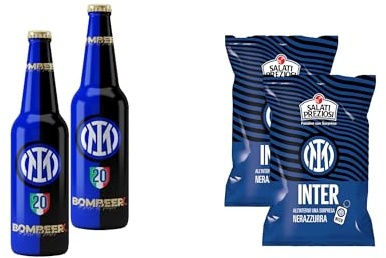 Bombeer del INTE.R 2 Bottiglie da 33cl + 2 Patatine da 25gr - Birra Originale By Christian Vieri - Puro Malto Bottiglie di Vetro - Made in Italy