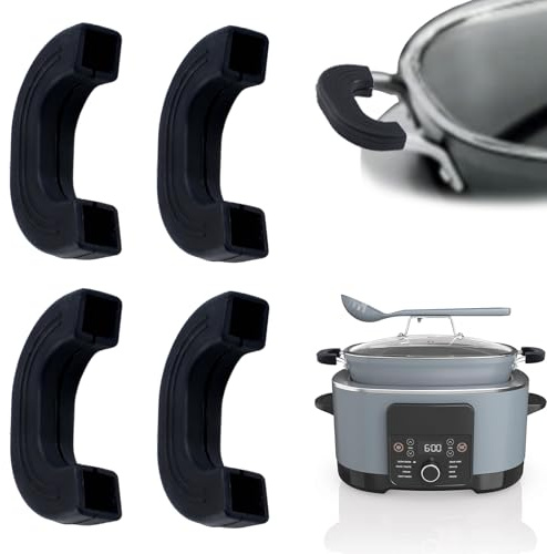 MOROBOR 2 Pairs of Silicone Pot Handle Cover, Black Non Slip Heat Resistant Handle Covers Compatible with Ninja Crockpot Slow Cooker Reusable Silicone Handle Cover