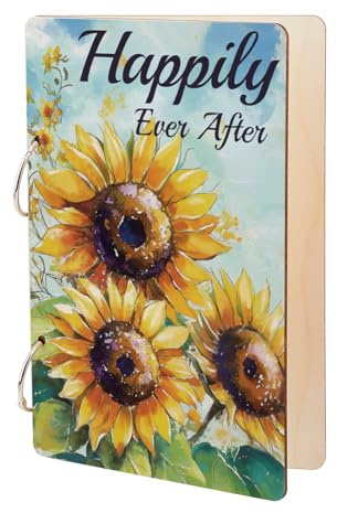 SUPERDANT Sunflower Greeting Card Organizer Happily Ever After Wooden Card Keeper Binder Greeting Cards Storage Cards Holder Book Postcard Album 2-Rings Cover Gift for Wedding Birthday