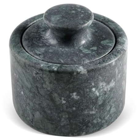 Koville Indian Green Marble Salt Cellar with Lid 3.5, Stone Pepper Container & Spice Jars for Kitchen, Marble Salt and Pepper Holder, Stone Storage Box for Kitchen Counter, Spice Jar