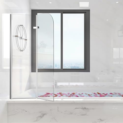 Ollewiellan Parete doccia per vasca da bagno, 100 x 140 cm, 2 pezzi, pieghevole, con vetro di sicurezza monolocale da 6 mm, colore: argento trasparente