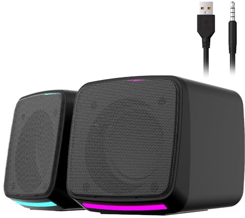 Aysoi PC Speakers, USB Powered Speaker Set, Jack AUX 3.5mm,Portable Mini Speaker for Laptop Smartphones MAC, Colorful RGB Lights