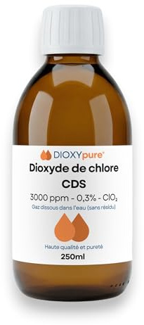 Biossido di Cloro - CDS - 3000 ppm - Gas disciolto in acqua (senza residui) - 250 ml - Senza conservanti né sostanze aggiunte - Disinfettante - Qualità superiore - Ultra puro