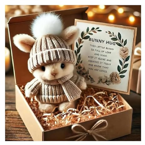 Mini Bunny Hug Cute Easter Gift, Mini Bunnies, Emotional Support Positive Crochet Bunny, Minis Rabbits in Box, Handmade Plush Pocket Hug Rabbit Doll, for Family Friend Gifts (Khaki)