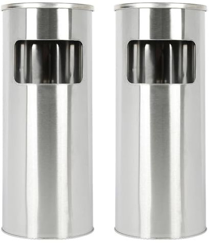 MUL-BOUTIQUE Papelera doble pared con cenicero, 25 x 25 x 60 cm, Papelera con columnas Bandeja interior extraíble de acero galvanizado (plata 2 PC)