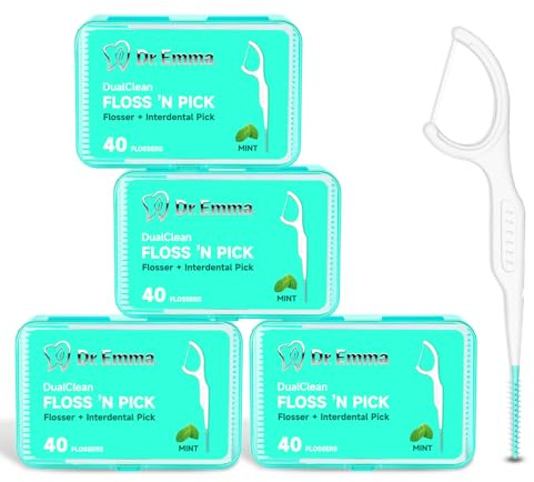 Dr. Emma Dental Floss Picks Tooth Flosser for Adults Teeth Cleaning Interdental Picks Mint Flavor Toothpick Stick Soft On Gum & Teeth, 160 Count