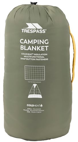 Trespass Coorie - Coperta da campeggio multifunzione imbottita con bottoni a pressione, coperta da viaggio con sacco per oggetti, accessori da campeggio
