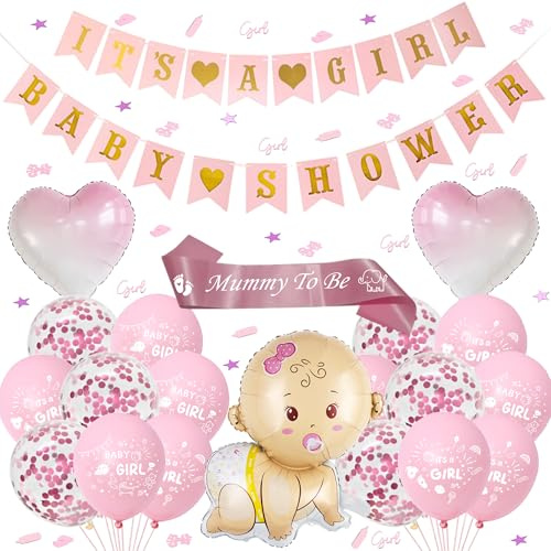 Tasoraor Babyparty Deko Mädchen Rosa - Baby Shower Dekoration Ballons Girlande und Konfetti, Mummy to Be Schärpe Neugeborene Folienballoon für Gender Reveal Party Babydusche