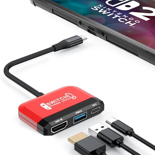RREAKA Switch2 TV Dock for Nintendo Switch 1&2, 3 in 1 Switch TV Adapter with 4K HDMI, USB 3.0 Port, Type C 100W Charging, Portable Switch Docking Station Travel, for Samsung Dex, MacBook