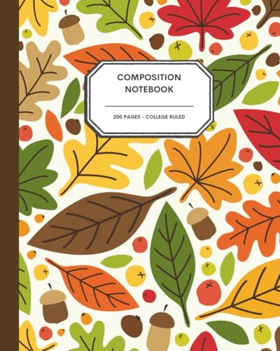 8x10 Autumn Foliage Notebook – 200 College Ruled Pages – Bright Fall Leaves on White – Seasonal Journal for Cozy Writing, Planning & Creative Notes