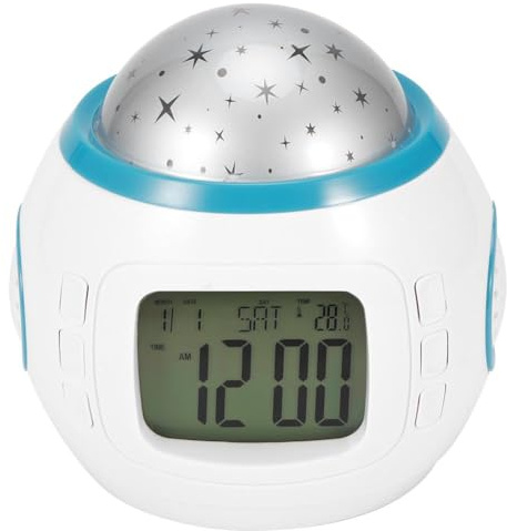 Nikou Star Sky - Reloj despertador con proyector de música LED, calendario multifunción, visualización de temperatura, luz nocturna para dormitorio, cine en casa