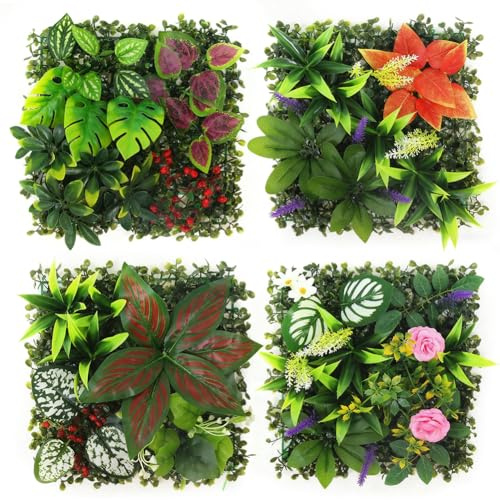Piashow Kunstpflanzen Wand, 4 Stück Künstliche Pflanzenwand Outdoor, 25 x 25 cm Fake Plant Home Decoration