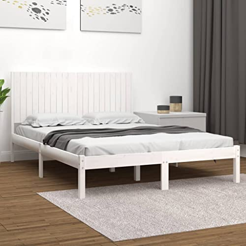 HaoChrymec Massivholzbett ohne Matratze Weiß 200x200 cm, Robustes Kopfteil, Latten für Stabilität, Komfortabel und Modern, polsterbett, doppelbett, Für Schlafzimmer, 205.5x205.5x31 cm