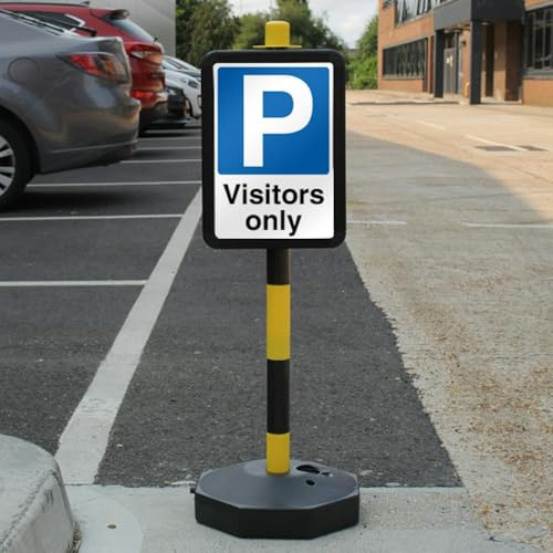 V Safety Visitors Only - Mandatory Blue Parking Safety Sign - Sign Only - Fits Temporary Signpost - 210 x 297 mm (A4) - 3mm RA2 Reflective Aluminium Composite