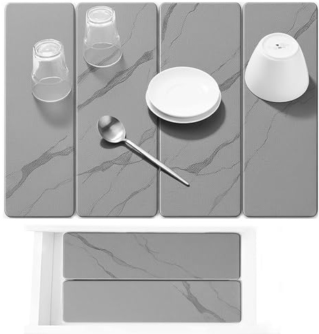 SolaVelle Stone Drying Mat for Kitchen Counter, Foldable Diatomaceous Earth Dish Drying Mat, Quick-Dry ,Heat-Resistant, Non-Slip Counter Protector for Family Kitchens (Dark Gray, 24L x 16W)