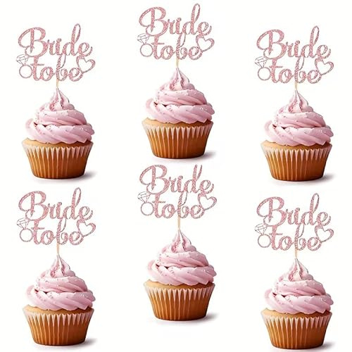 24 Bride To Be Cupcake Toppers, Rose Gold Glitter Bride To Be Cake Topper, Decorations, Charms, Hamper Gift Tags, Gift Wrapping.