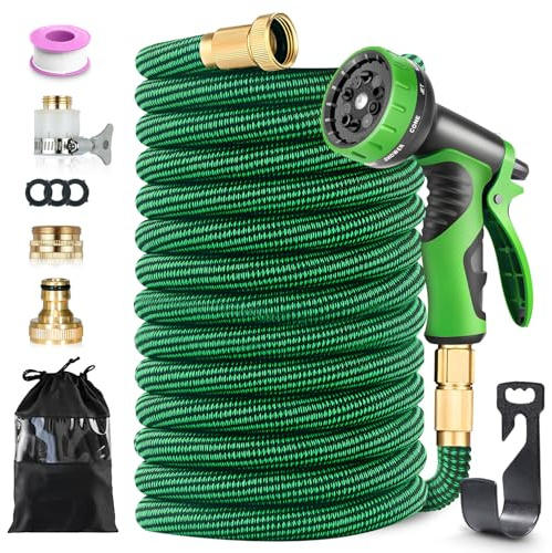 Tubo Da Giardino Estensibile 7.5m, Canna Da Acqua Flessibile Con Raccordi In Ottone, Tubo Irrigazione Antiperdita Con Pistola A 10 Funzioni, Leggero E Salva-Spazio Per Giardino E Balcone