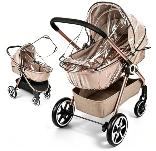 LPZMPZ Universal Regenschutz für Kinderwagen & Babywanne Abdeckung, Komfort Regenverdeck Kinderwagen Regenschutz Buggy Universal, Transparent mit Fenster Atmungsaktiv Staub- & Winddicht