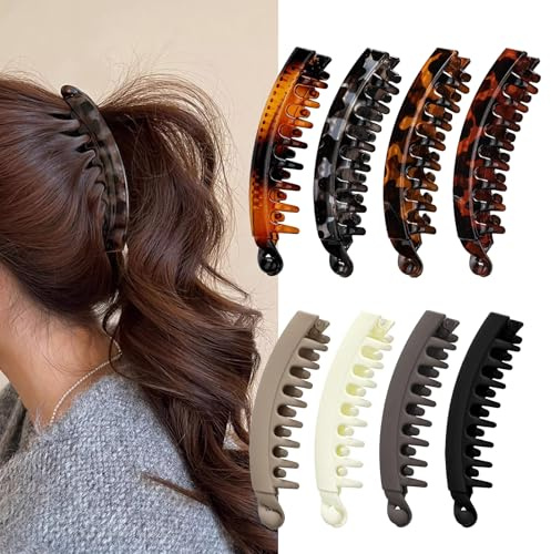 PLUSHCEWT 8 Stück Banana Clip Haarklammer Set, Groß Bananen Haarspangen, B | Rutschfeste Bananenspange für Langes Dickes Haar, Vintage Damen Banana Clip, Stylisches Haar Accessoire für Damen Mädchen